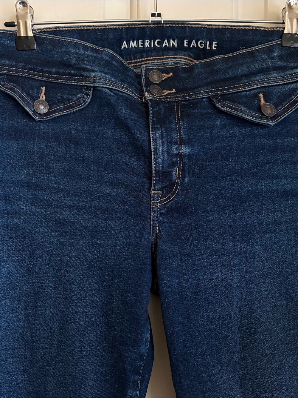 AR Dark Wash Bootcut Kick Flare Stretch Jeans Retro Y2K Indie Sleaze10 Short - Picture 3 of 13